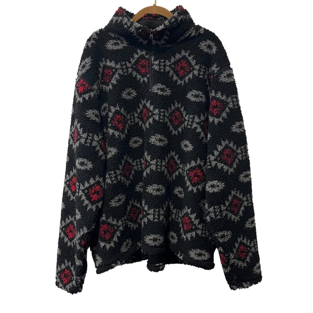 Wrangler Navajo Print‎ Sherpa Fleece Quarter Zip Pullover Jacket Black Men's XL
